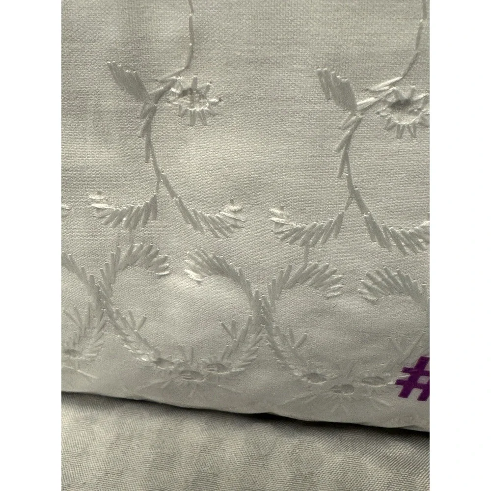 NEW VTG Durable 1 Seconds Queen White Flat Sheet White Eyelet Embroidery